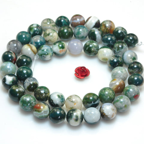 YesBeads Natural Tree Agate blood green gemstone smooth round beads 8mm 15"