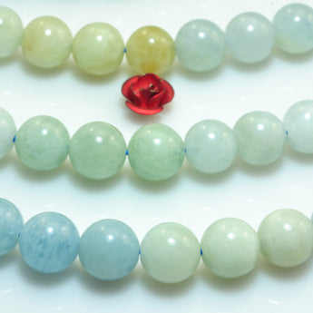 YesBeads Natural Aquamarine gemstone smooth round beads wholesale jewelry supplies 15"