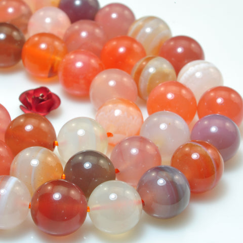 YesBeads Natural African Red Banded Agate smooth round beads gemstone wholesale jewelry making 15"