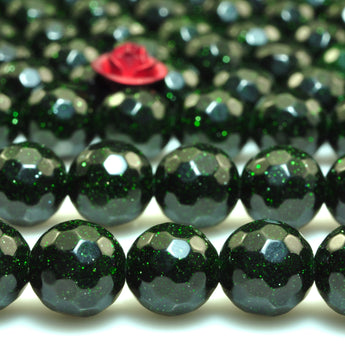 YesBeads Green Sandsotne goldstone faceted round beads gemstone 8mm 15"