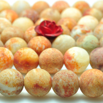 YesBeads Natural Fossil Coral Jasper matte round beads gemstone wholesale jewelry 15"