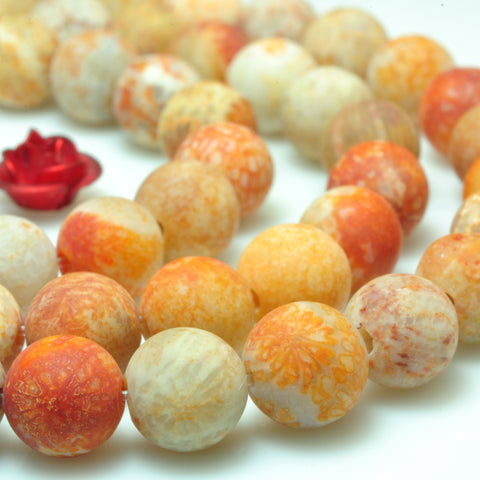 YesBeads Natural Fossil Coral Jasper matte round beads gemstone wholesale jewelry 15"