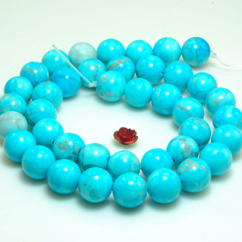 YesBeads Blue Howlite smooth round beads gemstone wholesale jewelry 15"