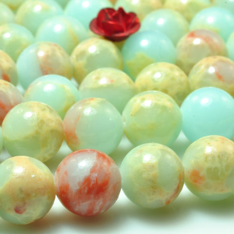 YesBeads Impression Jasper smooth round loose beads aqua terra jasper gemstone wholesale jewelry making 15"