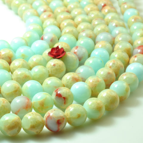 YesBeads Impression Jasper smooth round loose beads aqua terra jasper gemstone wholesale jewelry making 15"