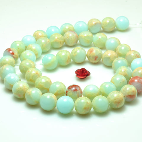 YesBeads Impression Jasper smooth round loose beads aqua terra jasper gemstone wholesale jewelry making 15"