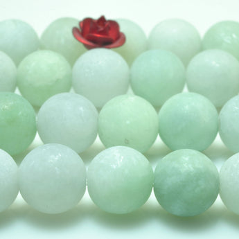 YesBeads natural Burma Jade light green matte loose round beads wholesale gemstone jewelry making 15" full strand