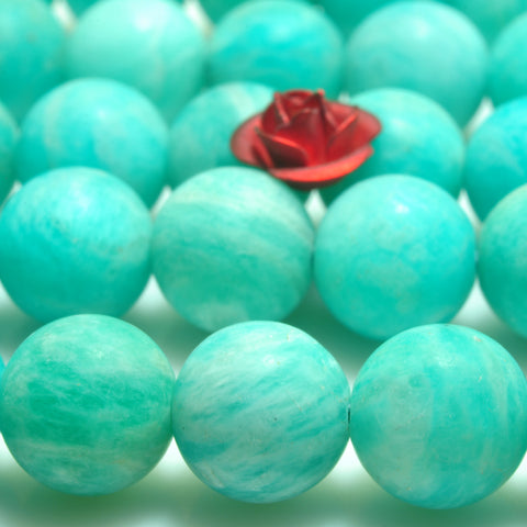 YesBeads natural green Amazonite gemstone matte round loose beads 8mm 15"