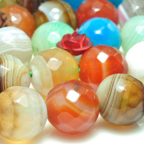 YesBeads Rainbow Banded Agate mix color faceted round beads gemstone wholesale 15"