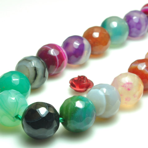 YesBeads Rainbow Banded Agate mix color faceted round beads gemstone wholesale 15"