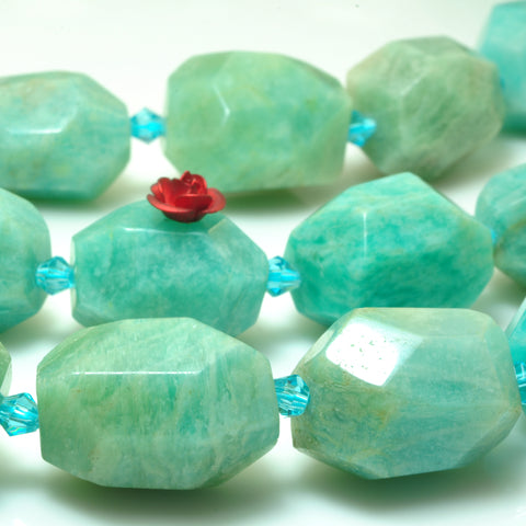 YesBeads natural green Amazonite gemstone faceted nugget chunk drum beads 15"