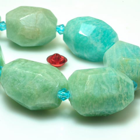 YesBeads natural green Amazonite gemstone faceted nugget chunk drum beads 15"