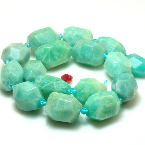 YesBeads natural green Amazonite gemstone faceted nugget chunk drum beads 15"