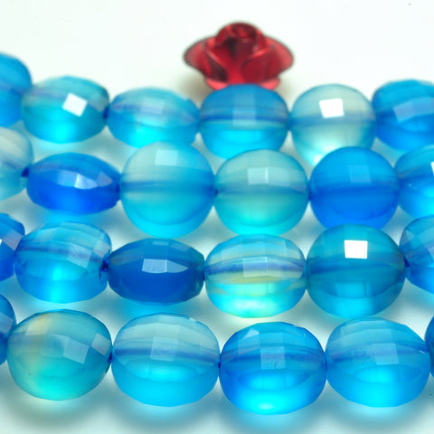 YesBeads Blue Agate micro faceted coin loose beads wholesale gemstone jewelry 6mm