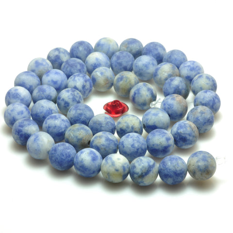 YesBeads natural Blue Stone matte round loose beads wholesale gemstone jewelry 15"