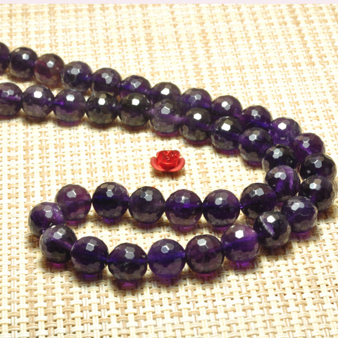 YesBeads Natural dark Amethyst faceted round loose beads wholesale gemstone jewelry 8mm-12mm 15"