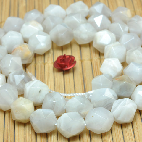 YesBeads Natural White Crazy Lace Agate star cut faceted nugget beads gemstone 15"