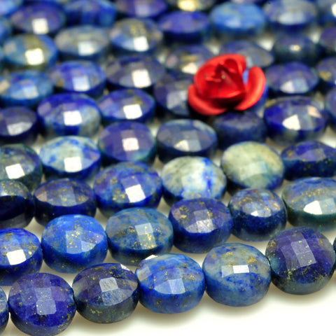 YesBeads Natural Lapis Lazuli micro faceted coin loose beads wholesale gemstone jewelry making 6mm 15"full strand