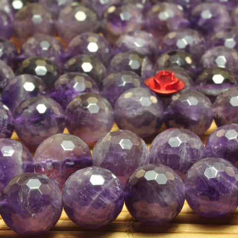 YesBeads Natural Amethyst gemstone faceted round loose beads gemstone wholesale jewelry making bracelet design 15''