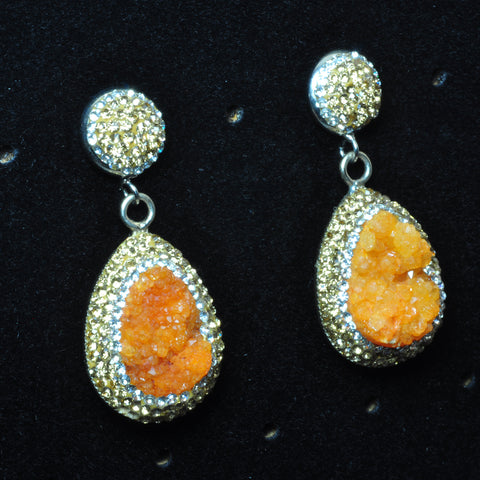 YesBeads Earrings Druzy quartz pave rhinestone crystal CZ bead stud dangle earrings drop shape jewelry