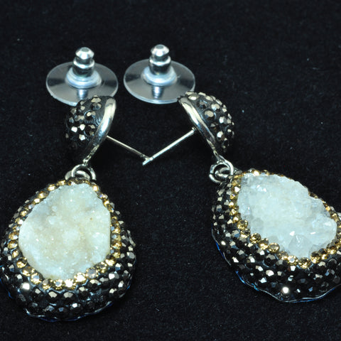 YesBeads Earrings Druzy quartz pave rhinestone crystal CZ bead stud dangle earrings drop shape jewelry