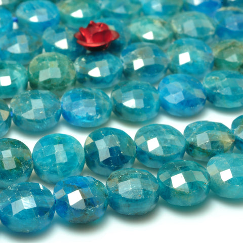 YesBeads natural blue Apatite A grade faceted coin loose beads gemstone 8mm 15"