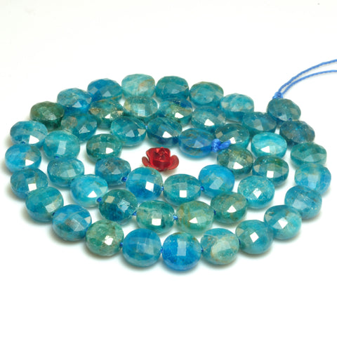 YesBeads natural blue Apatite A grade faceted coin loose beads gemstone 8mm 15"