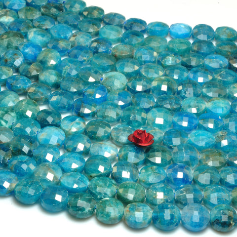 YesBeads natural blue Apatite A grade faceted coin loose beads gemstone 8mm 15"