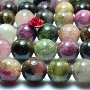 YesBeads Natural Watermelon Tourmaline gemstone smooth round beads 10mm 15"