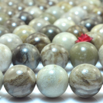 Natural Gray Silver Leaf Jasper smooth round beads gemstone wholesale jewelry making bracelet necklace diy