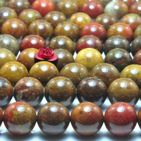 YesBeads Natural Rainbow Jasper smooth round beads brown red gemstone wholesale jewelry making 15"