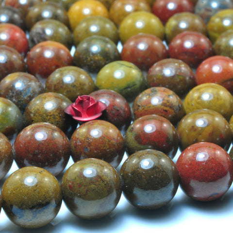 YesBeads Natural Rainbow Jasper smooth round beads brown red gemstone wholesale jewelry making 15"