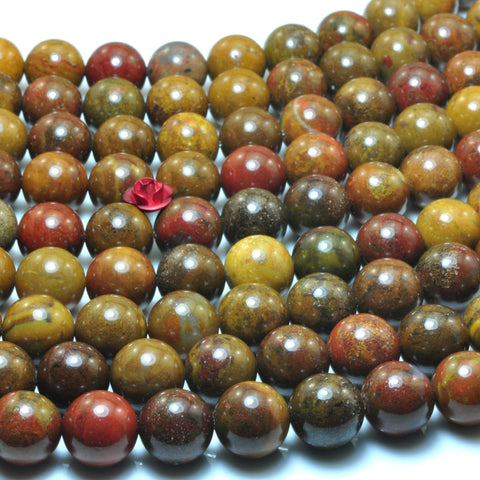 YesBeads Natural Rainbow Jasper smooth round beads brown red gemstone wholesale jewelry making 15"