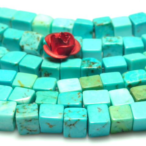 YesBeads Blue Turquoise smooth square cube beads gemstone wholesale jewelry making supplies 15"