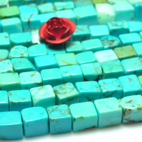 YesBeads Blue Turquoise smooth square cube beads gemstone wholesale jewelry making supplies 15"