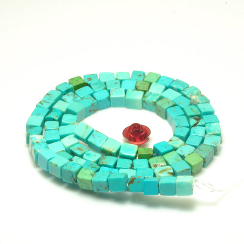 YesBeads Blue Turquoise smooth square cube beads gemstone wholesale jewelry making supplies 15"