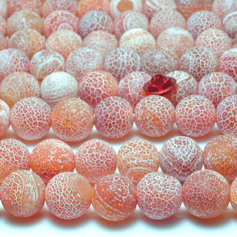 Red Fire Agate matte round loose beads crackle agate wholesale gemstone jewelry making 15''