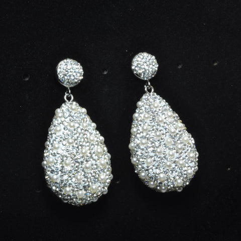 YesBeads Earrings CZ pave rhinestone crystal pearls beads silver stud dangle earrings drop shape fashion jewelry