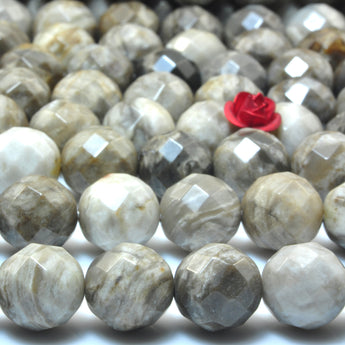 Natural Gray Silver Leaf Jasper faceted round loose beads gemstone wholesale jewelry making bracelet necklace diy