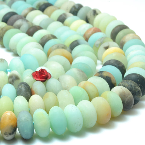 YesBeads Natural Amazonite matte rondelle loose beads gemstone wholesale jewelry making 15"