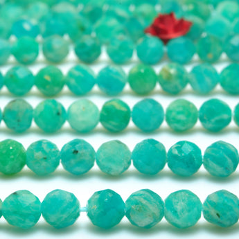 YesBeads Natural Russian Amazonite faceted round beads green gemstone wholesale jewelry making 15"