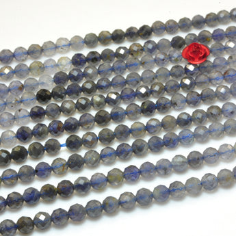 YesBeads Natural Blue Iolite faceted round beads gemstone wholesale jewelry  making 15"