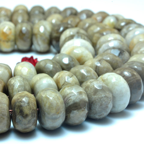 YesBeads Natural Gray Silver Leaf Jasper faceted rondelle beads gemstone wholesale jewelry 15"