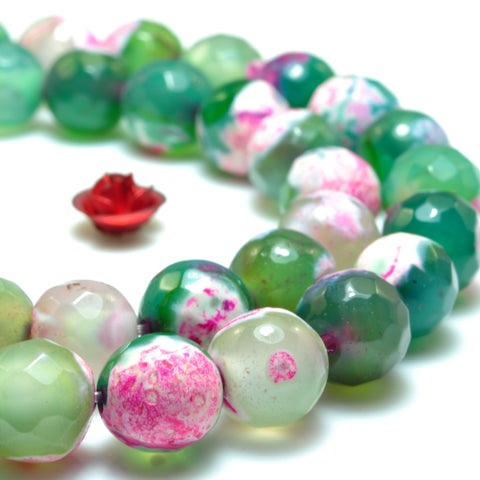 YesBeads Rainbow Agate faceted round loose beads red green wholesale gemstone jewelry 15"