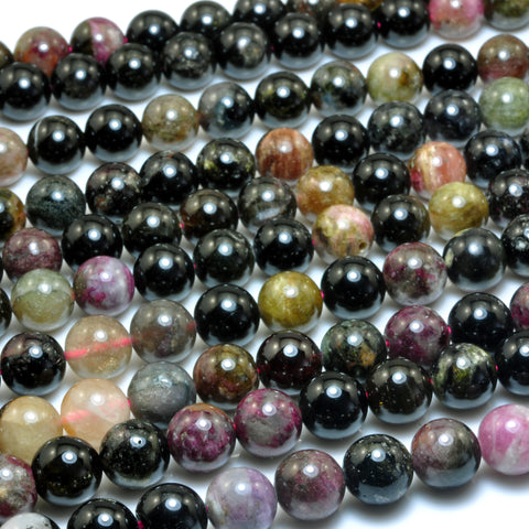 YesBeads Natural Watermelon Tourmaline smooth round beads wholesale gemstone jewelry 15"