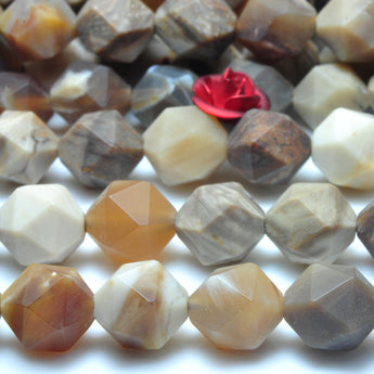 YesBeads Natural Petrified Wood Jasper matte star cut faceted nugget beads gemstone wholesale 15"