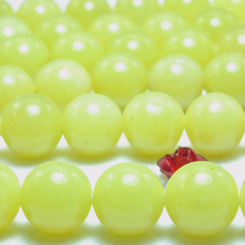 YesBeads Natural Lemon Yellow Jade smooth round loose beads wholesale gemstone jewelry 15"