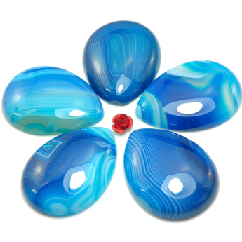 YesBeads Natural blue banded agate cabochon smooth teardrop beads gemstone jewelry 30x40mm