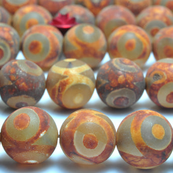 YesBeads Tibetan Agate Dzi three eyes agate matte round beads wholesale gemstone jewelry 15"