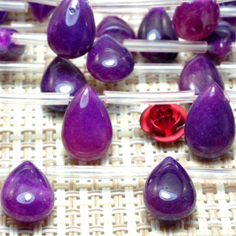 YesBeads Purple Jade smooth teardrop top sideway drill beads wholesale gemstone jewelry 8x12mm